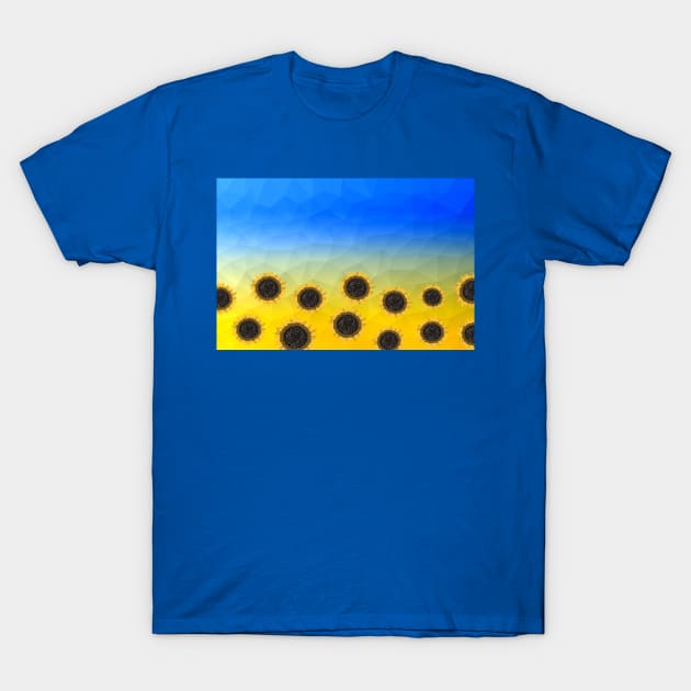 Ukraine yellow blue geometric mesh pattern Sunflowers T-Shirt by PLdesign